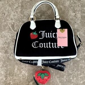 Juicy Couture Black and White Handbag with Strawberry Charm